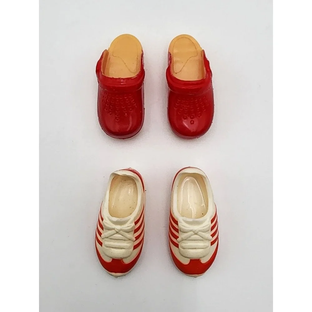 Lot of 2 Pairs 1983 Tomy Kimberly Doll Shoes RED Clogs Slip Ons and Tennis Shoes